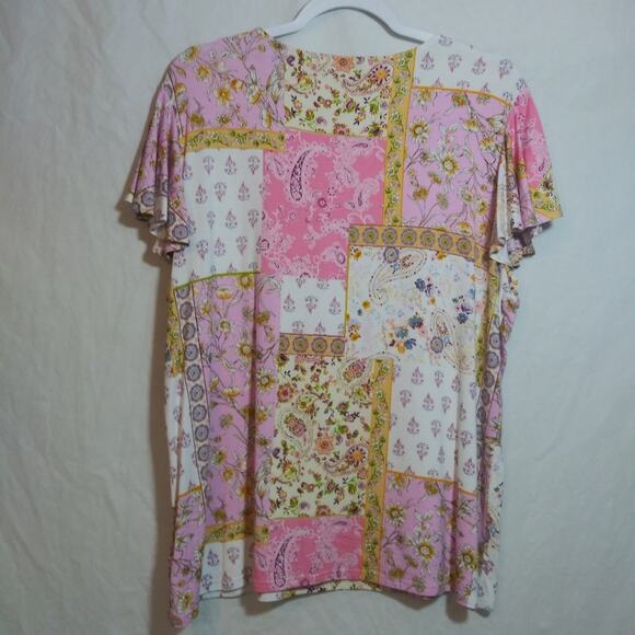 Counterparts Floral Patchwork Boho Ruffle Short Sleeve Top Size L - Picture 7 of 7